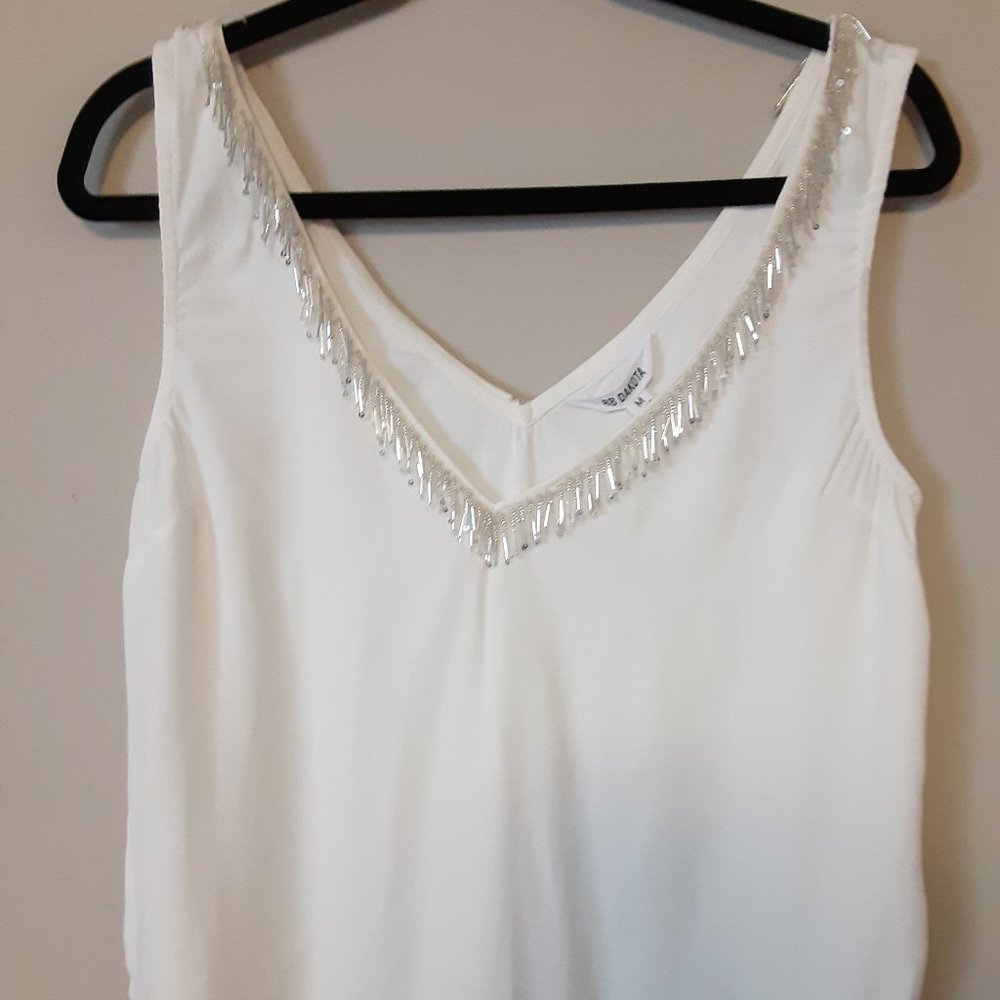 BB Dakota white tank with cascade beads
